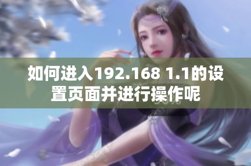 如何进入192.168 1.1的设置页面并进行操作呢