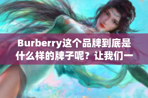 Burberry这个品牌到底是什么样的牌子呢？让我们一起来深入了解一下。