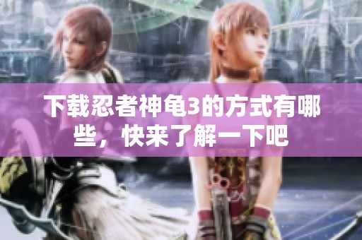 下载忍者神龟3的方式有哪些，快来了解一下吧