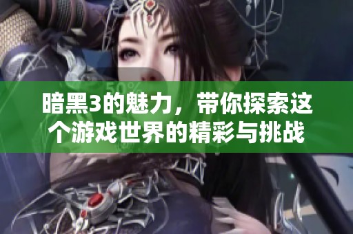 暗黑3的魅力，带你探索这个游戏世界的精彩与挑战